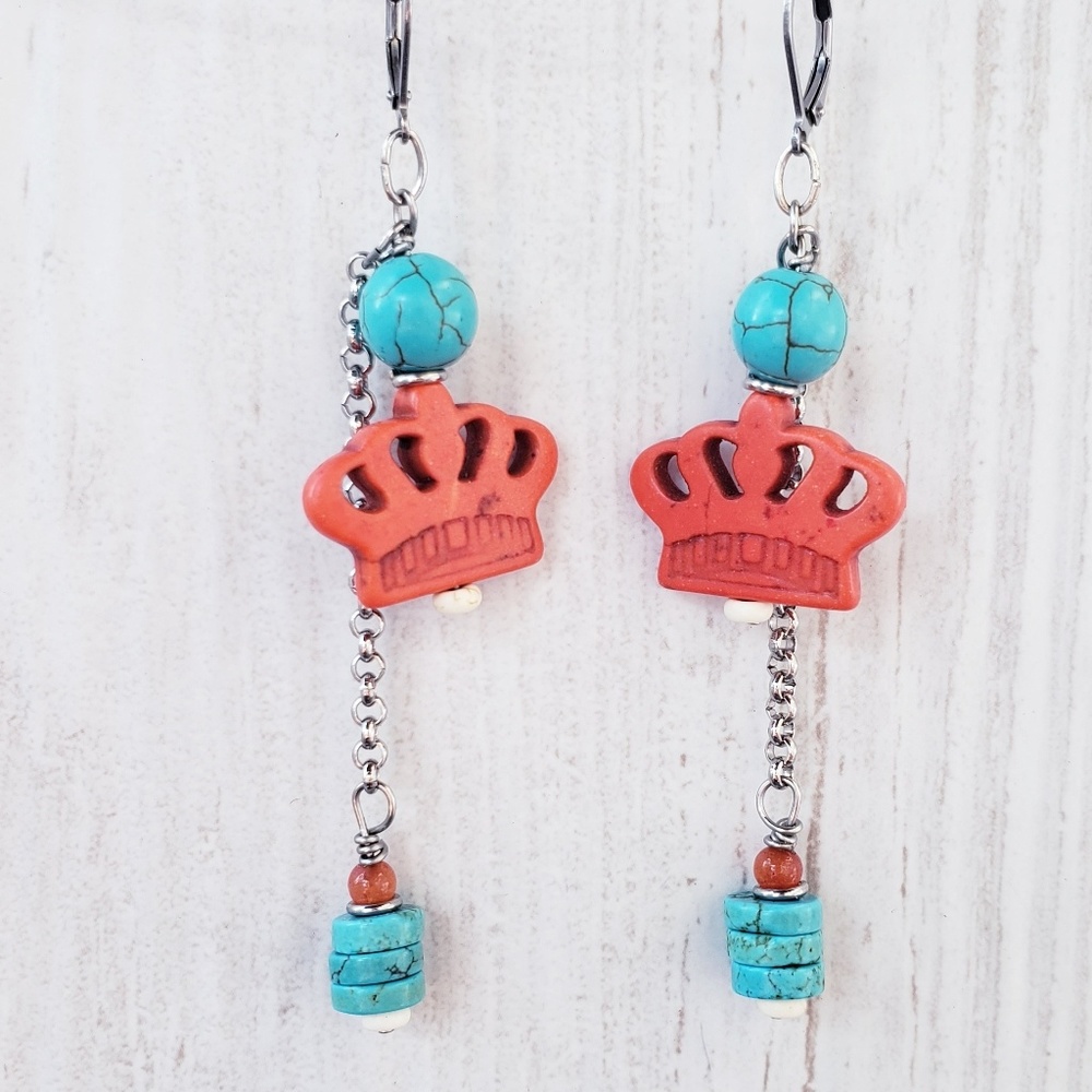 Turquoise Dangle Earrings 3.75" Hyooallergenic Leverback Earwire Boho Style Gift